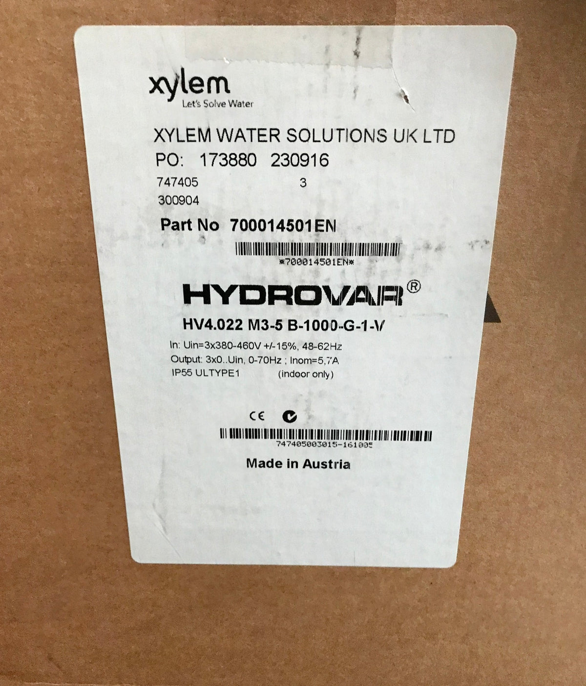 Xylem Hydrovar Inverter Control Unit HV 4.022 M3-5 B-1000-G-1-V 2.2kw #2249