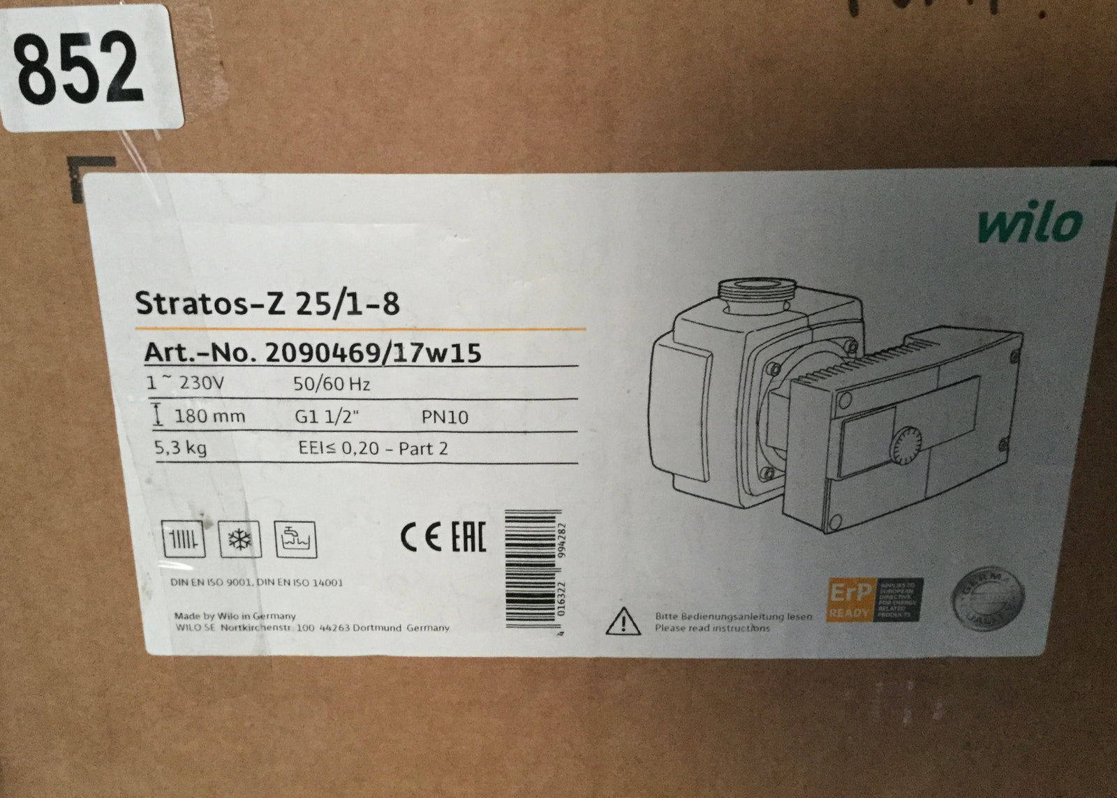 Wilo Stratos Z 25/1-8 230v Threaded Drinking Water 2113789 Equiv. Magna 25-80 N #2017