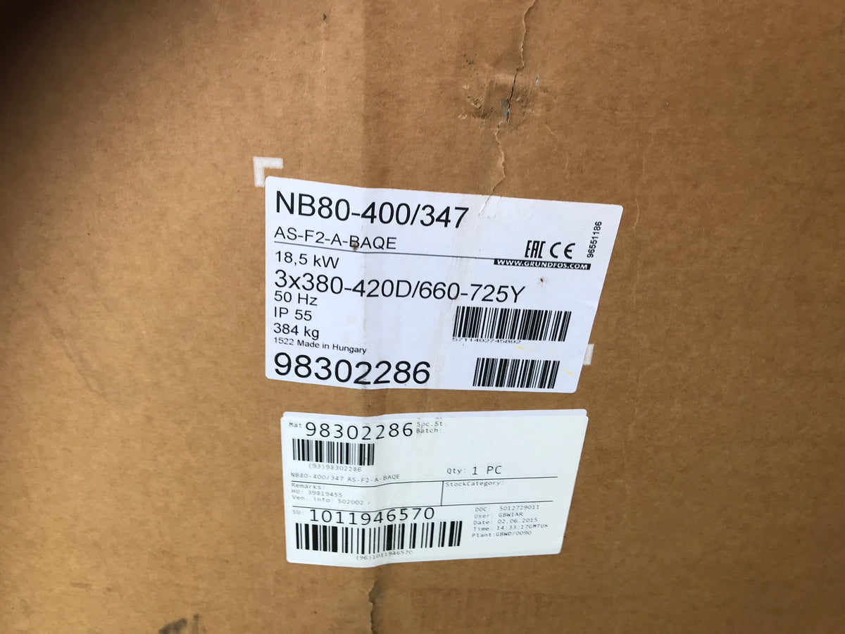 Grundfos NB 80-400/347 18.5kw end suction pump Dn80/100 98302286 415v #1788
