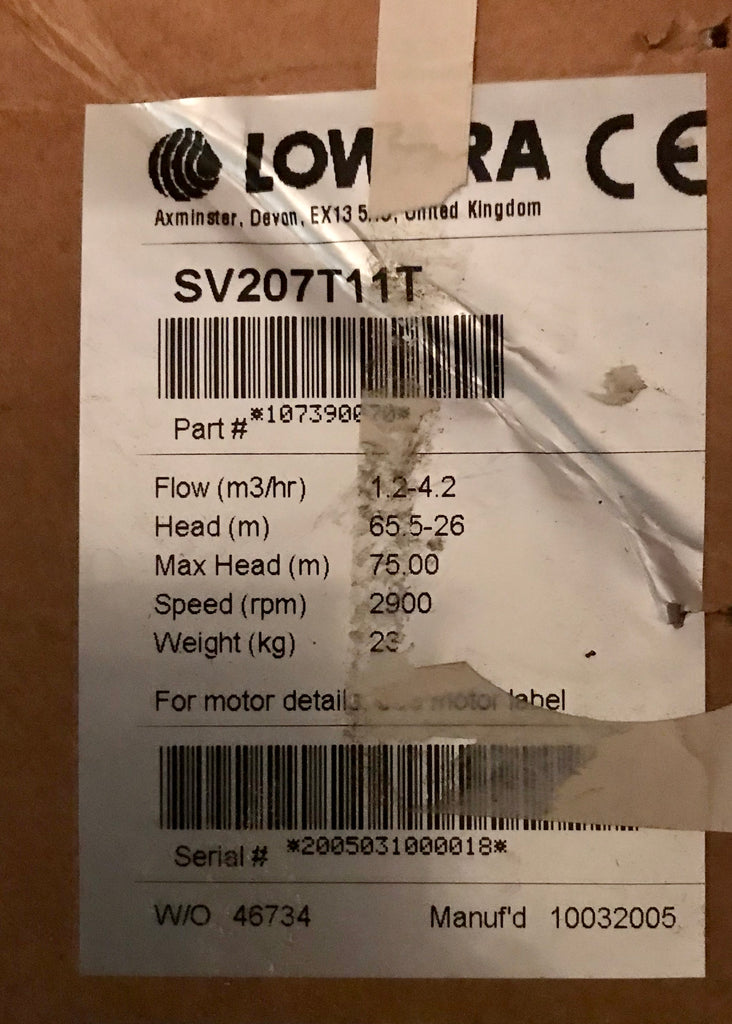 Lowara SV207T11T 1.1kw 415v Vertical Multistage Pump #2295