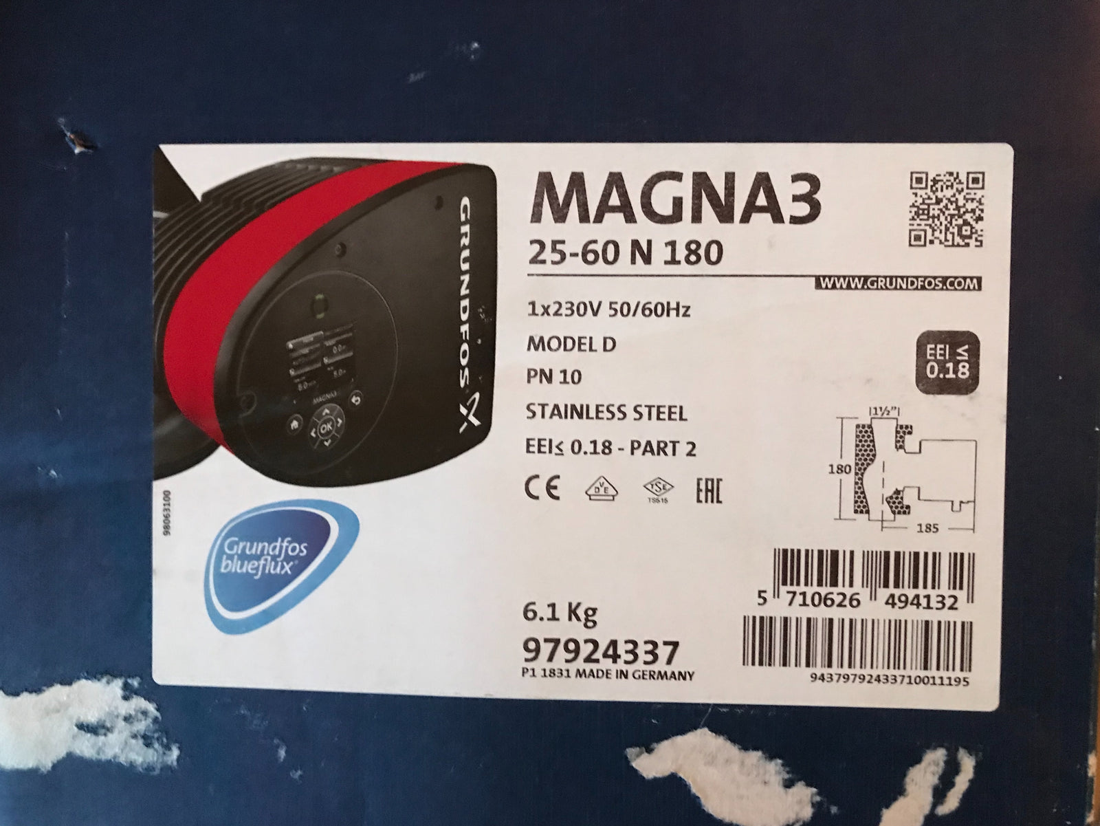 Grundfos Magna3 25 - 60 N 97924337 Stainless Steel Secondary Hot Water Pump #1102
