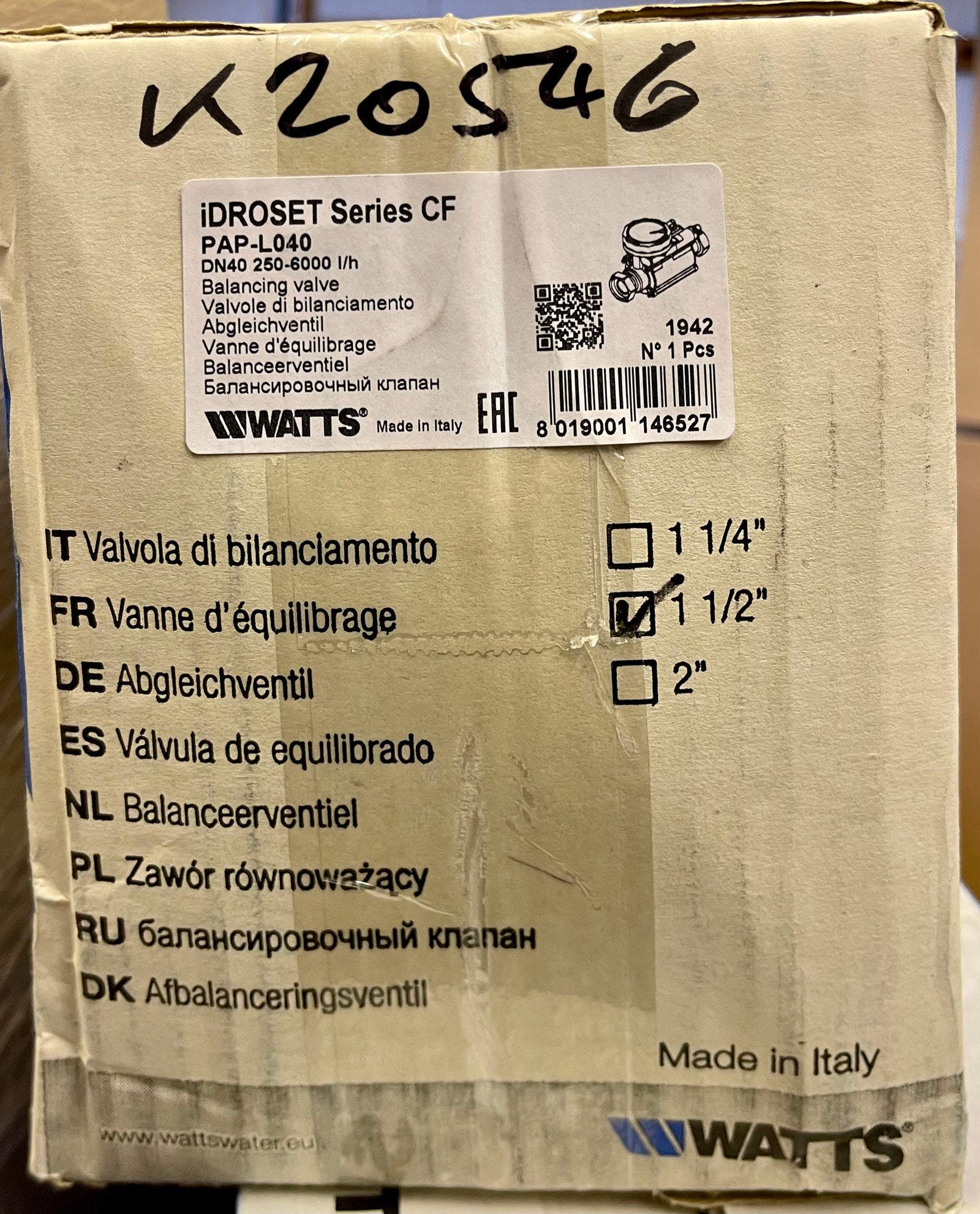 Watts Idroset Static Balancing Valve 1 1/2″ FBSP Union Connections PAP-L040 #3341 VAT