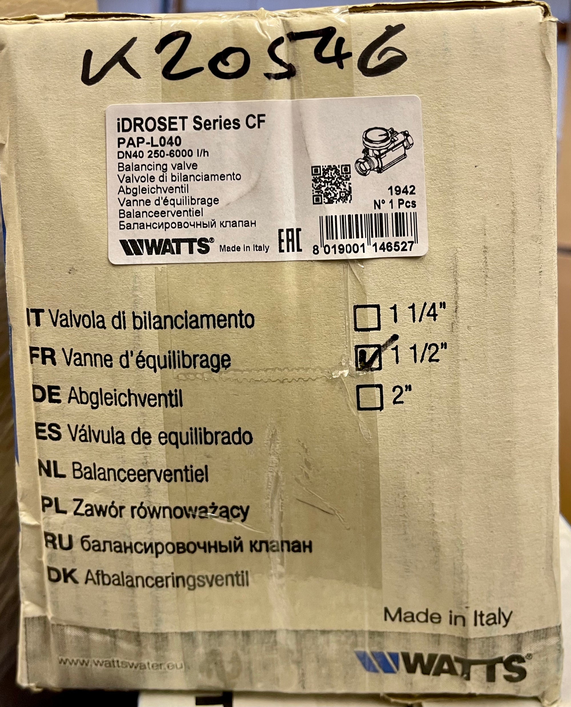 Watts Idroset Static Balancing Valve 1 1/2″ FBSP Union Connections PAP-L040 #3341 VAT