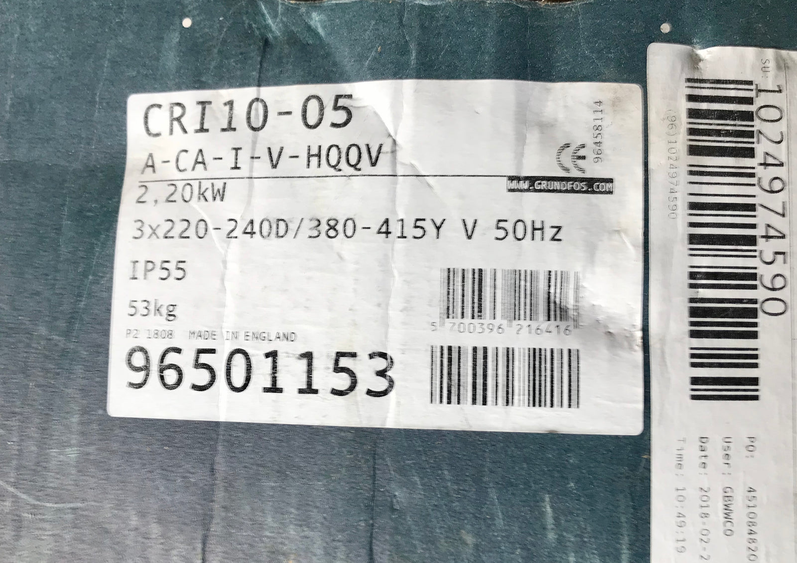 Grundfos CRI 10-05 A-CA-I-V-HQQV multistage Pump 96501153 415v #2110