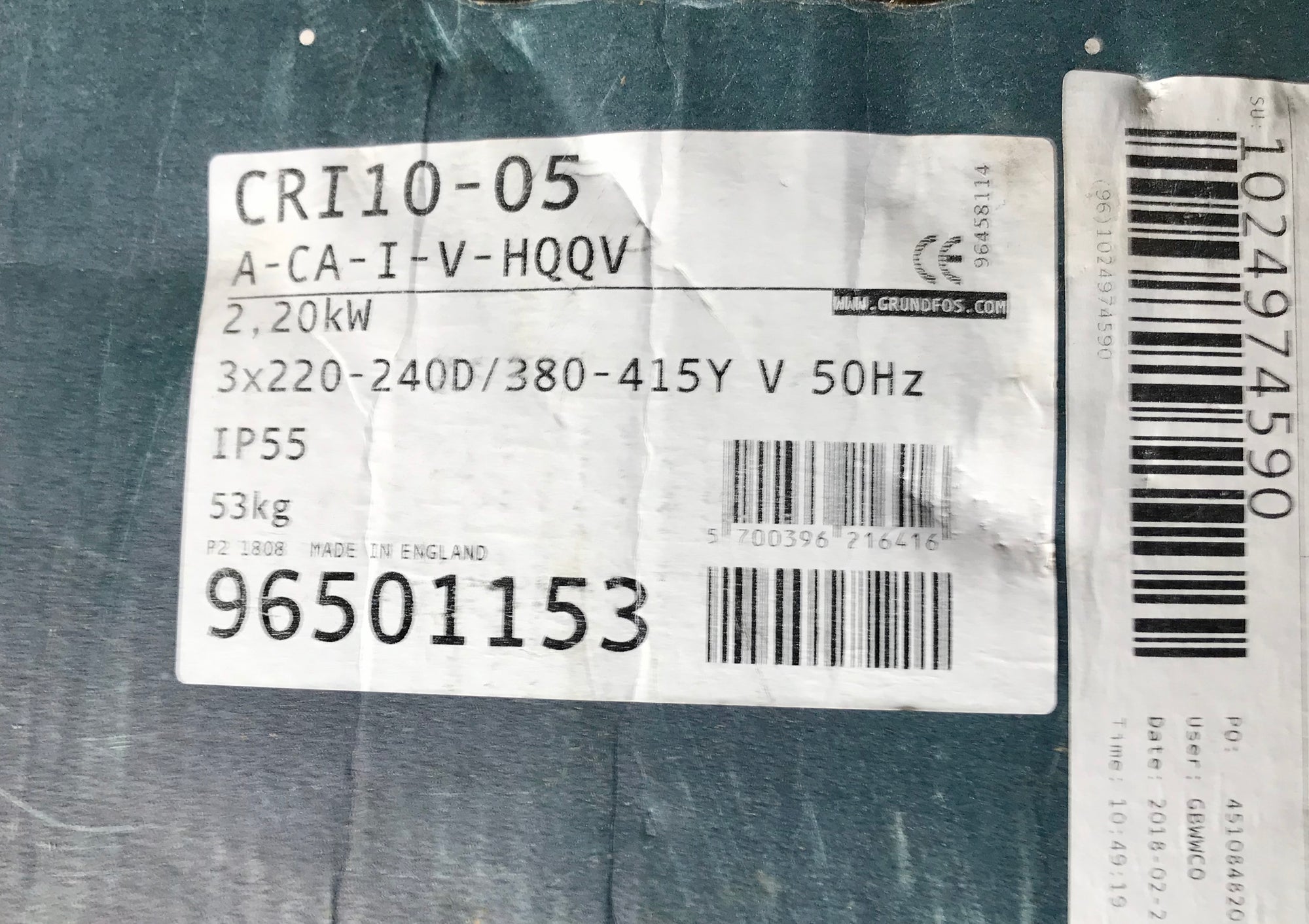 Grundfos CRI 10-05 A-CA-I-V-HQQV multistage Pump 96501153 415v #2110