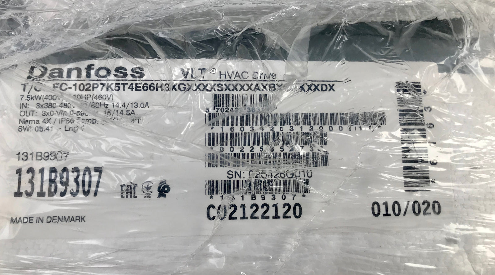 Danfoss VLT FC-102 7.5 KW HVAC Variable Speed Drive Inverter 131b9307 415v #2141