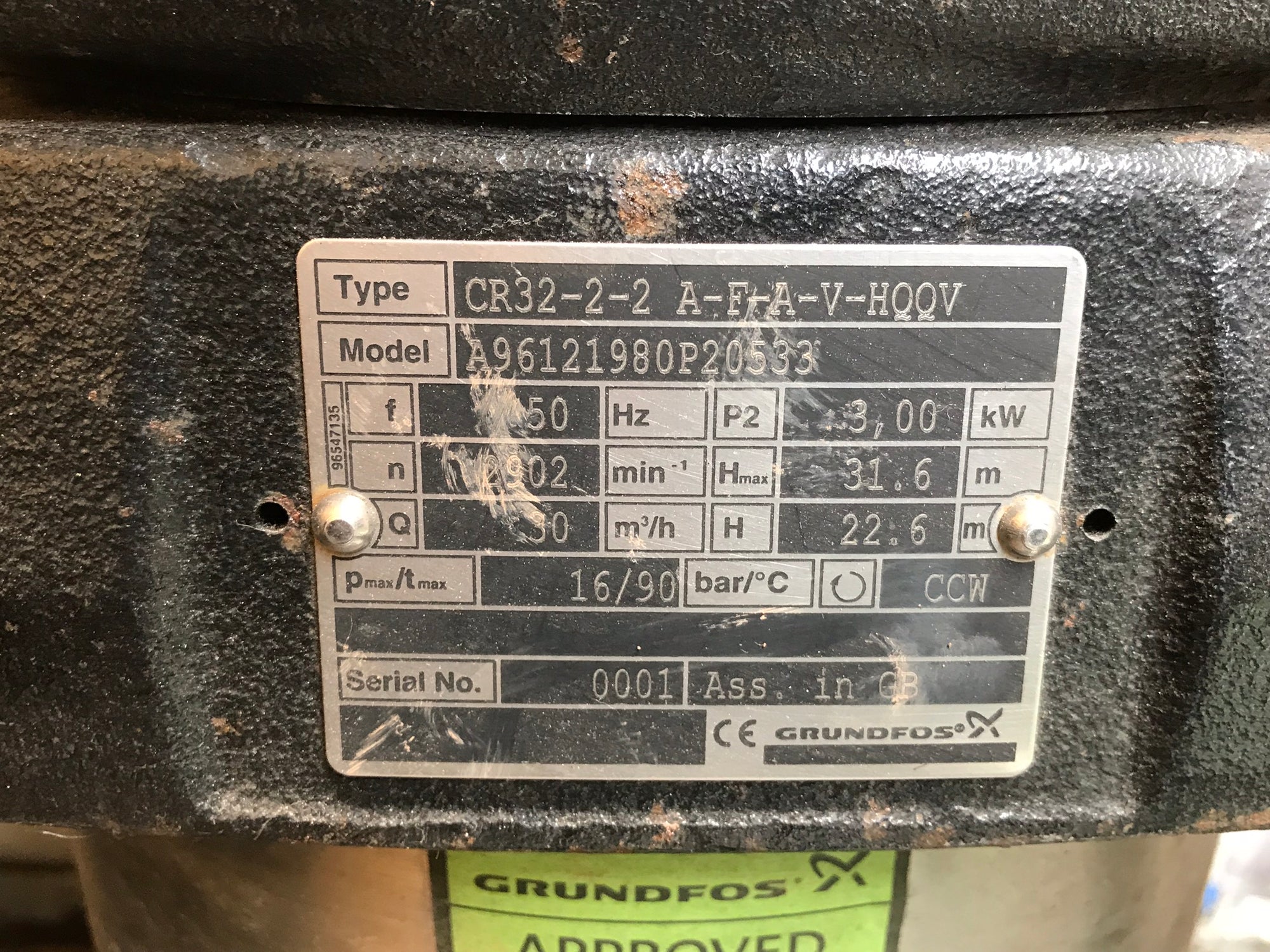 Grundfos CR 32-2-2 A-F-A-V-HQQV 415v dn65 vertical multistage pump 96121980 #1473
