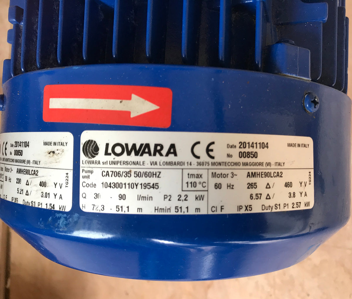 Lowara CA 706/35 Horizontal Home Booster End Suction 415v Stainless Pump #1318