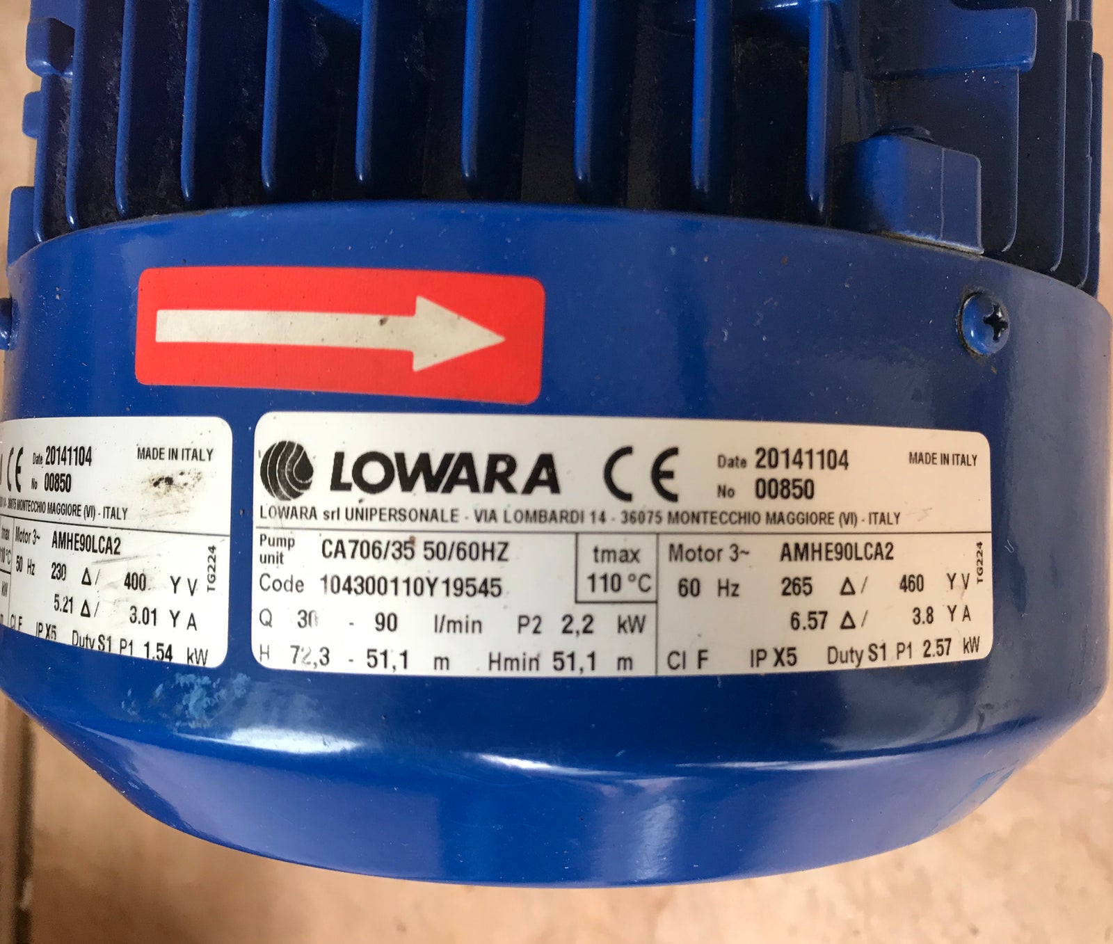 Lowara CA 706/35 Horizontal Home Booster End Suction 415v Stainless Pump #1318