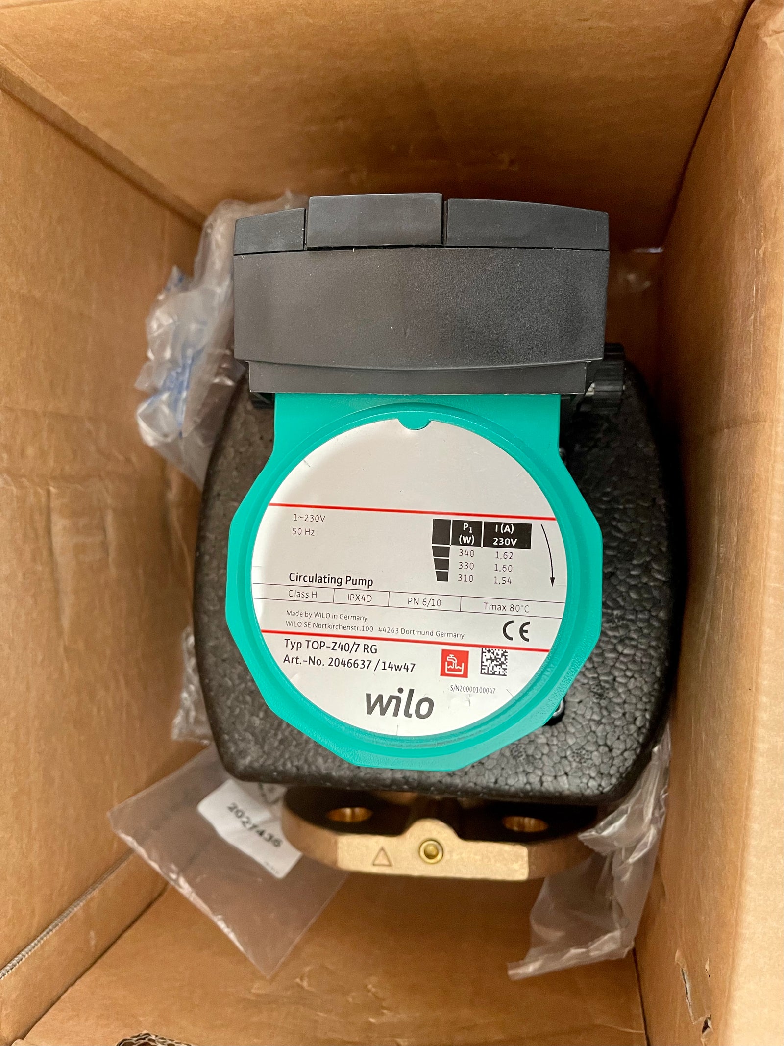 Wilo Top Z 40/7 250mm 240V 2046637 Circulator Pump Hot water drinking water #3373