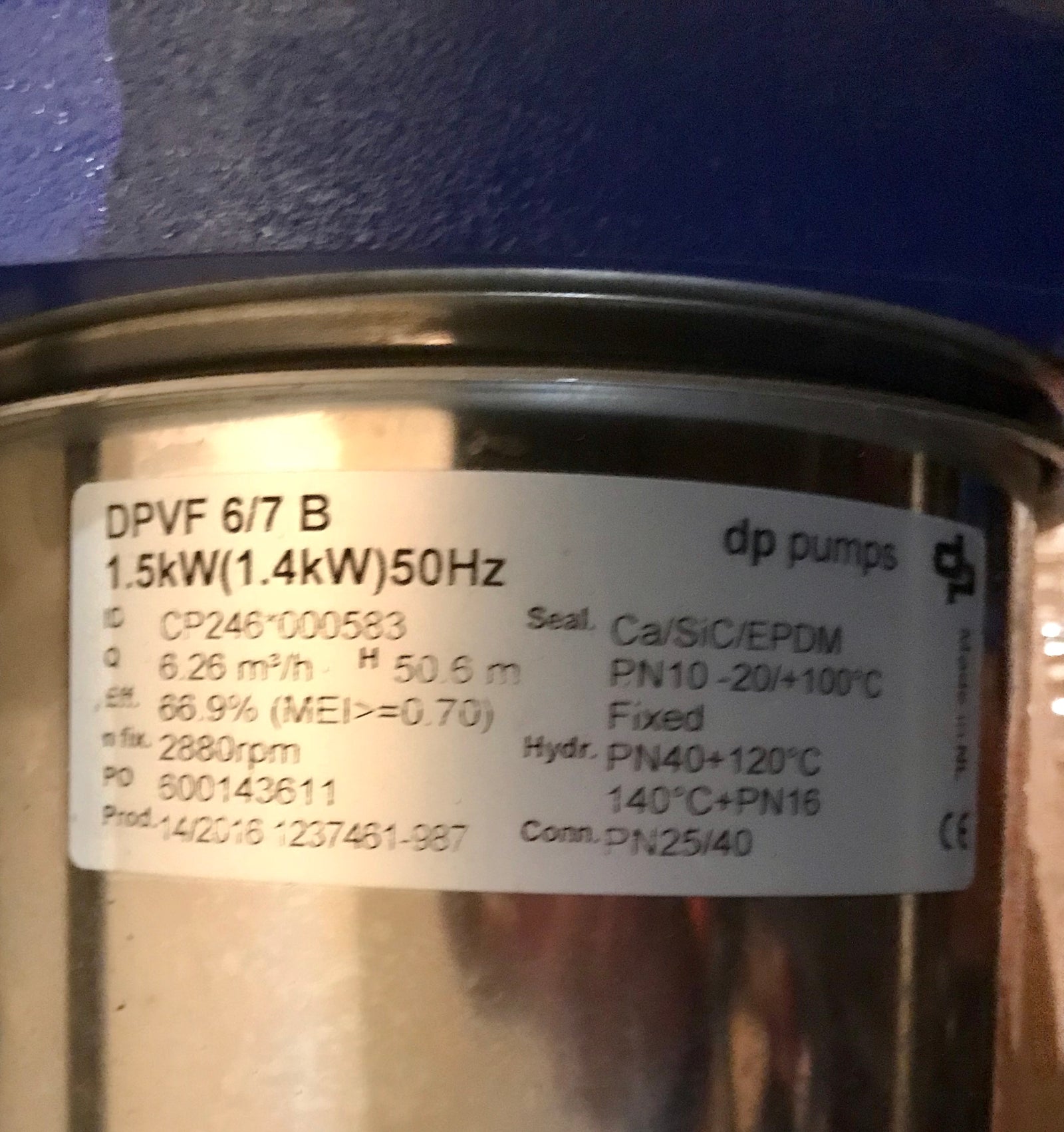 DP Pumps DPVF 6/7 B Vertical Multistage Pump 1.5kw 415v #1872