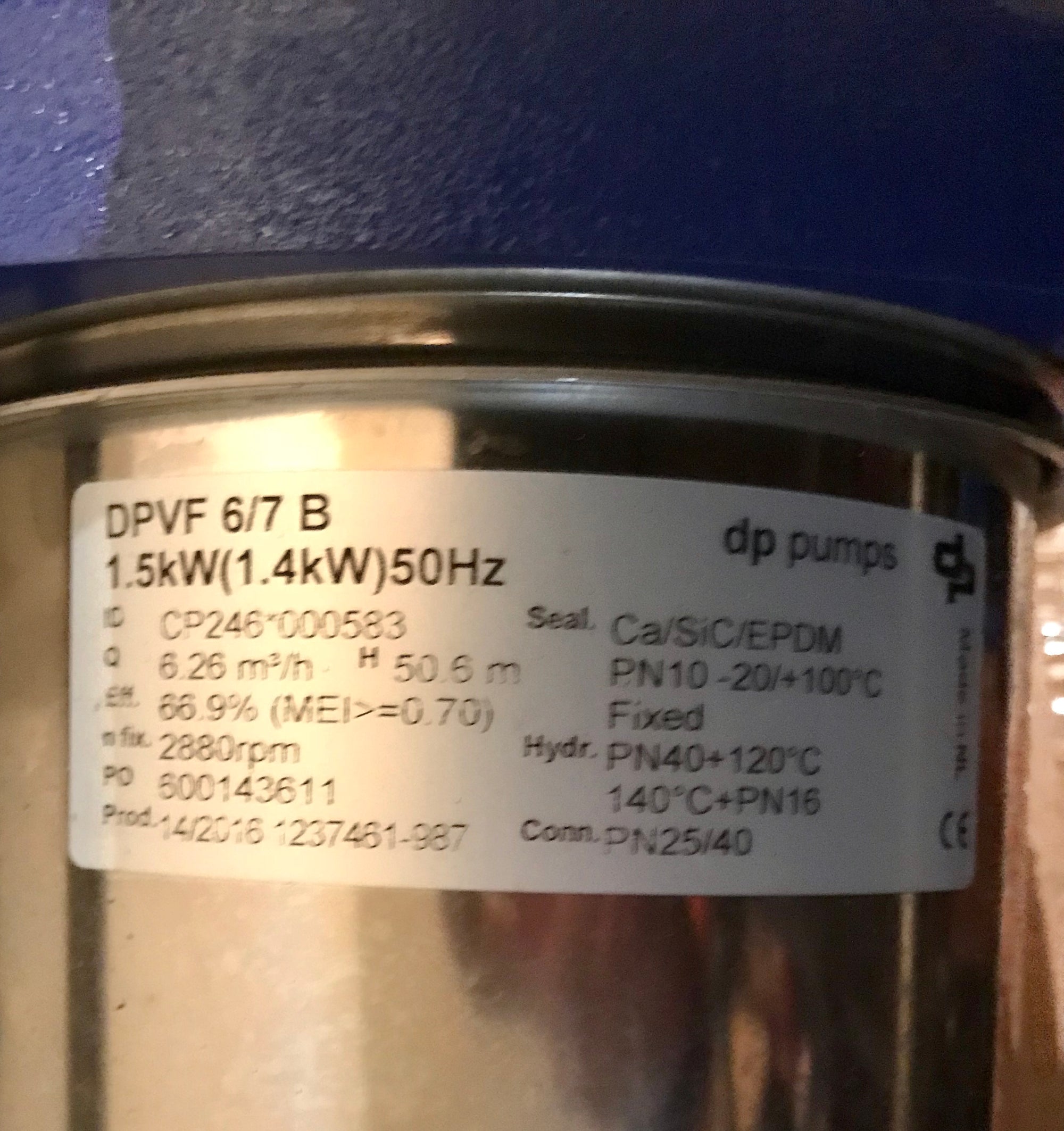 DP Pumps DPVF 6/7 B Vertical Multistage Pump 1.5kw 415v #1872