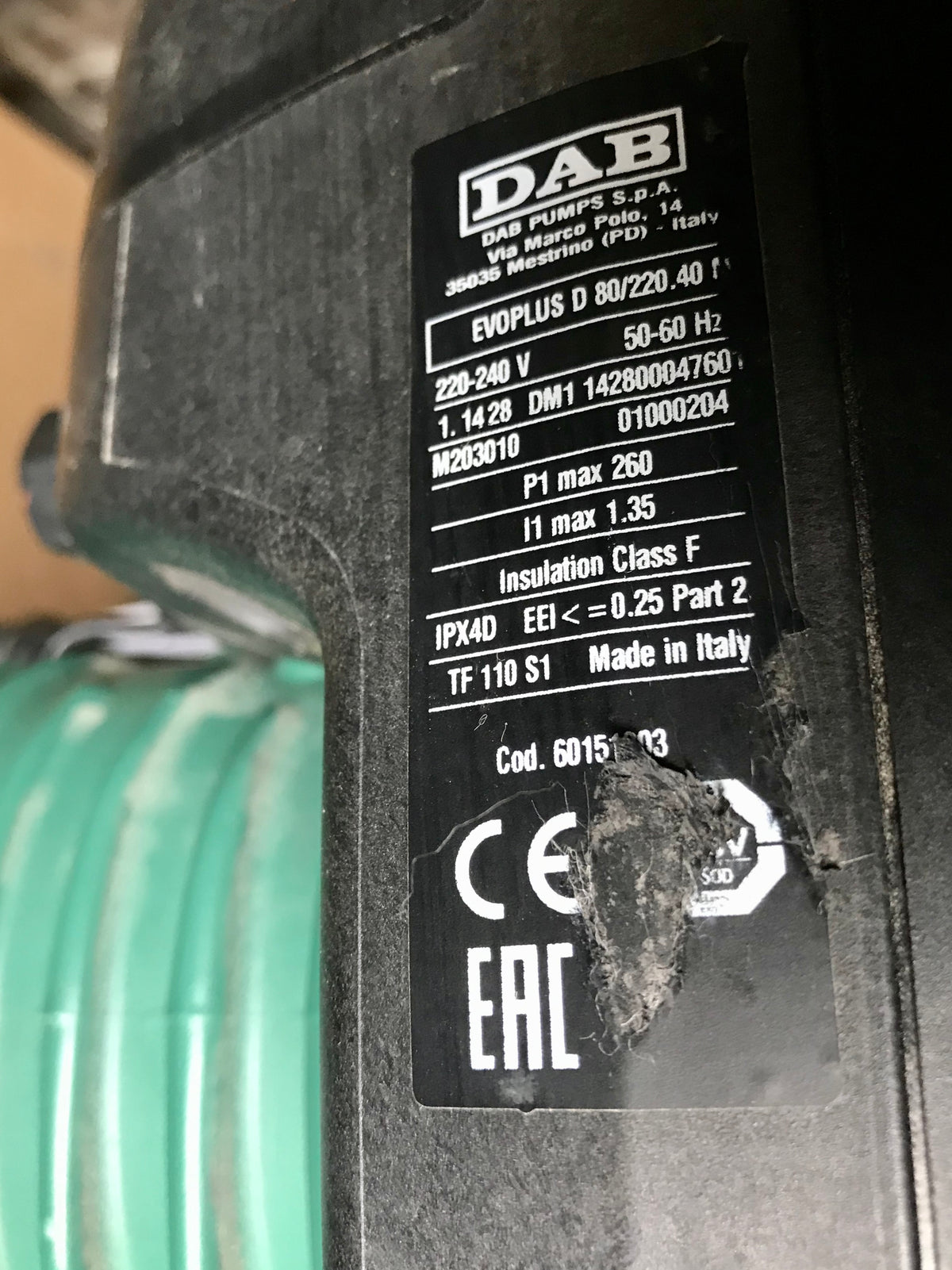 DAB Evoplus D 80/220.40 circulator Pump 240v #2119 USED