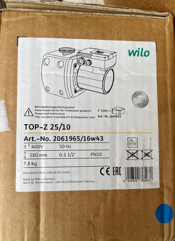 WILO TOP-Z 25/10 BRONZE DRINKING WATER CIRCULATION PUMP 2061965 400v #3104