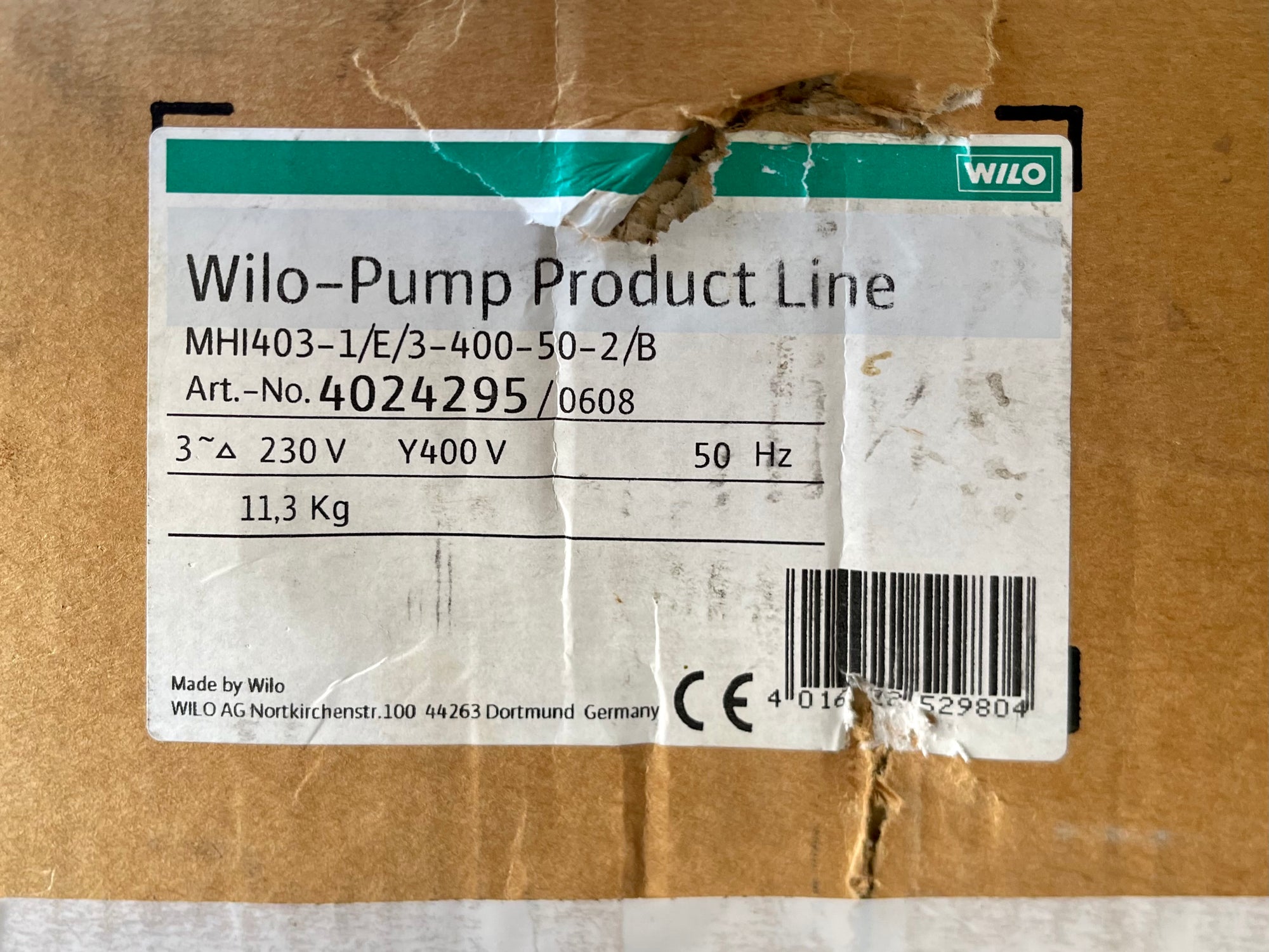 Wilo MHI 403-1/E/3-400-50-2/B Horizontal Multistage Pump 415v 4024295 #3165