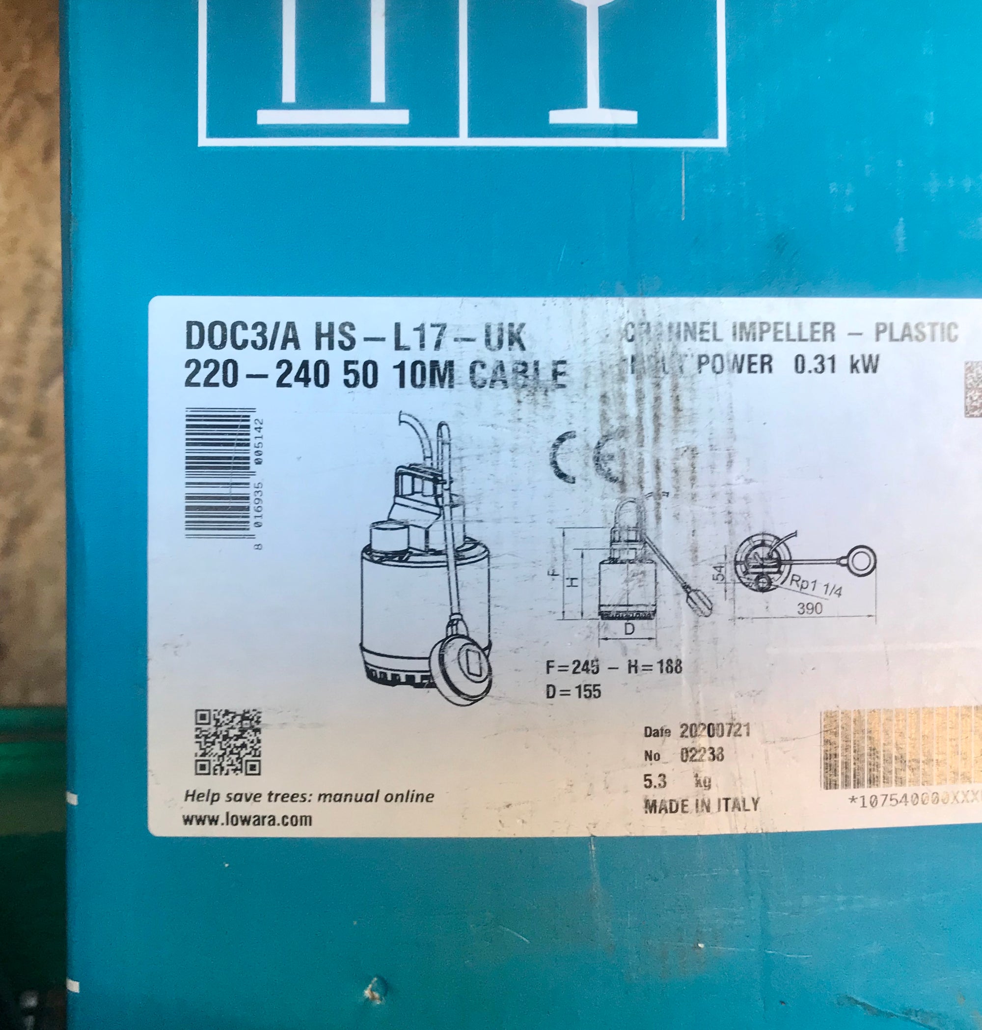 Lowara DOC 3/A 240v Submersible Water Pump with Floatswitch #2668