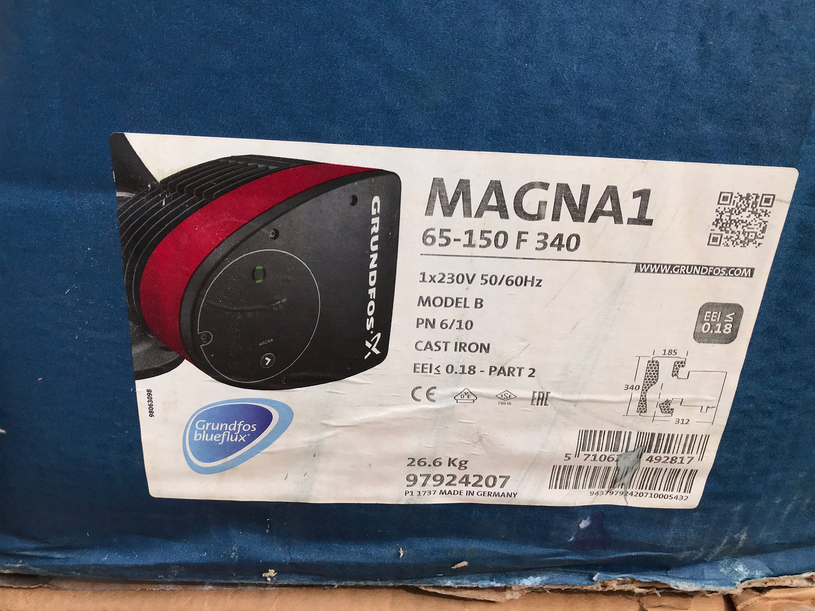 Grundfos Magna1 65-150F 97924207 340mm Flanged Circulating Pump #1470