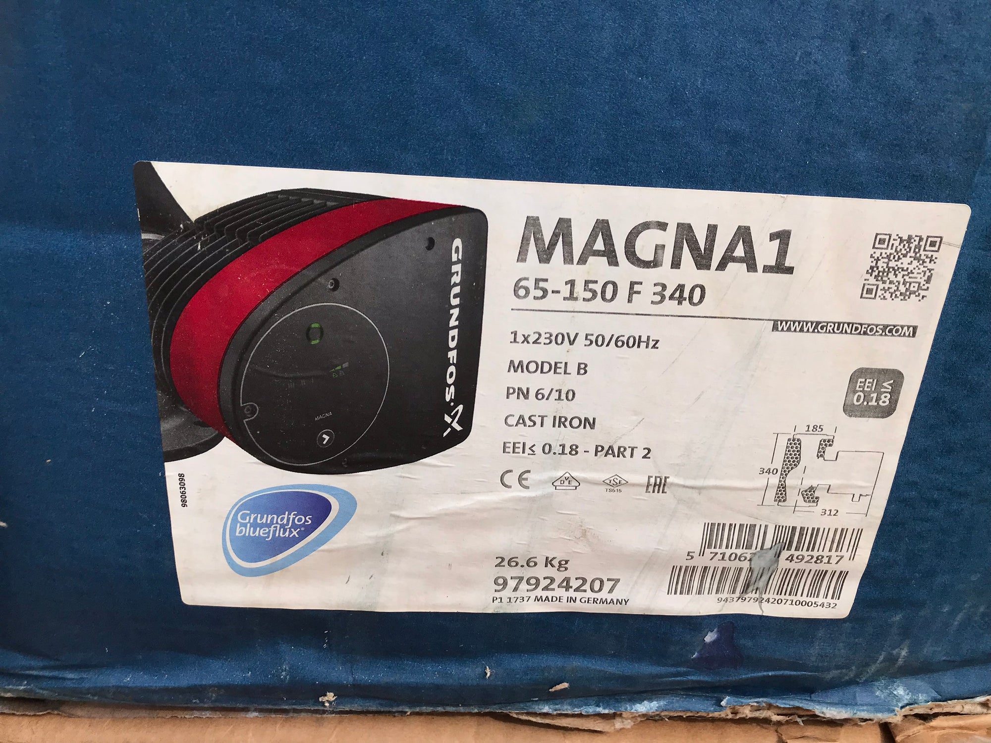 Grundfos Magna1 65-150F 97924207 340mm Flanged Circulating Pump #1470