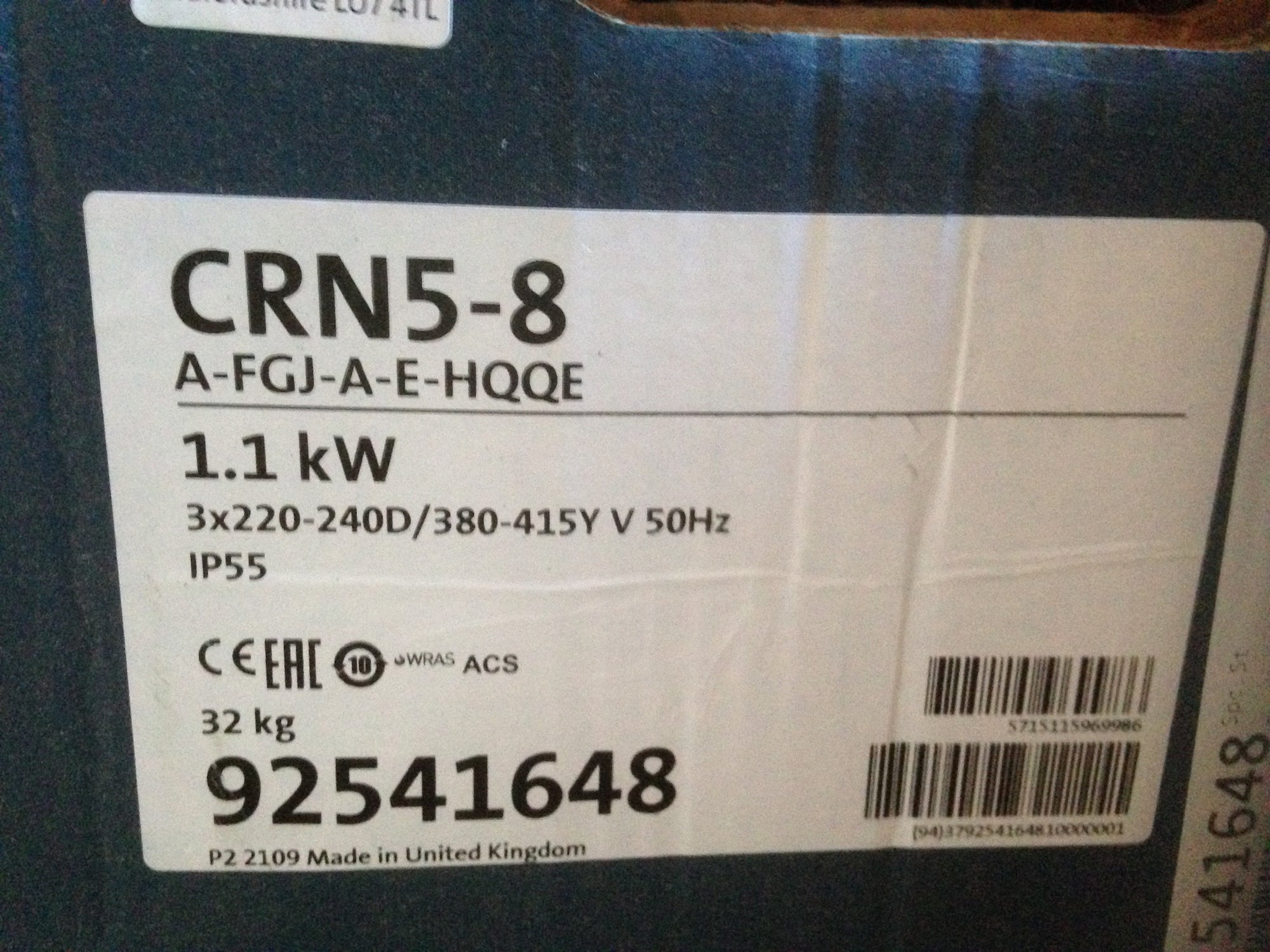 GRUNDFOS CRN 5-8 A FGJ A E HQQE Vertical Multisage Pump 415v 92541648 #2471