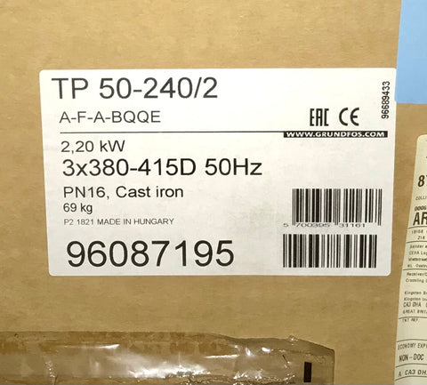 Grundfos TP 50-240/2 2.2kw Flanged Pump Circulator 415v 96087195 #2716 VAT