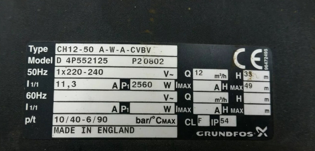 Grundfos CH12-50 A-W-A CVBV Horizontal Multistage Pump 240v #412