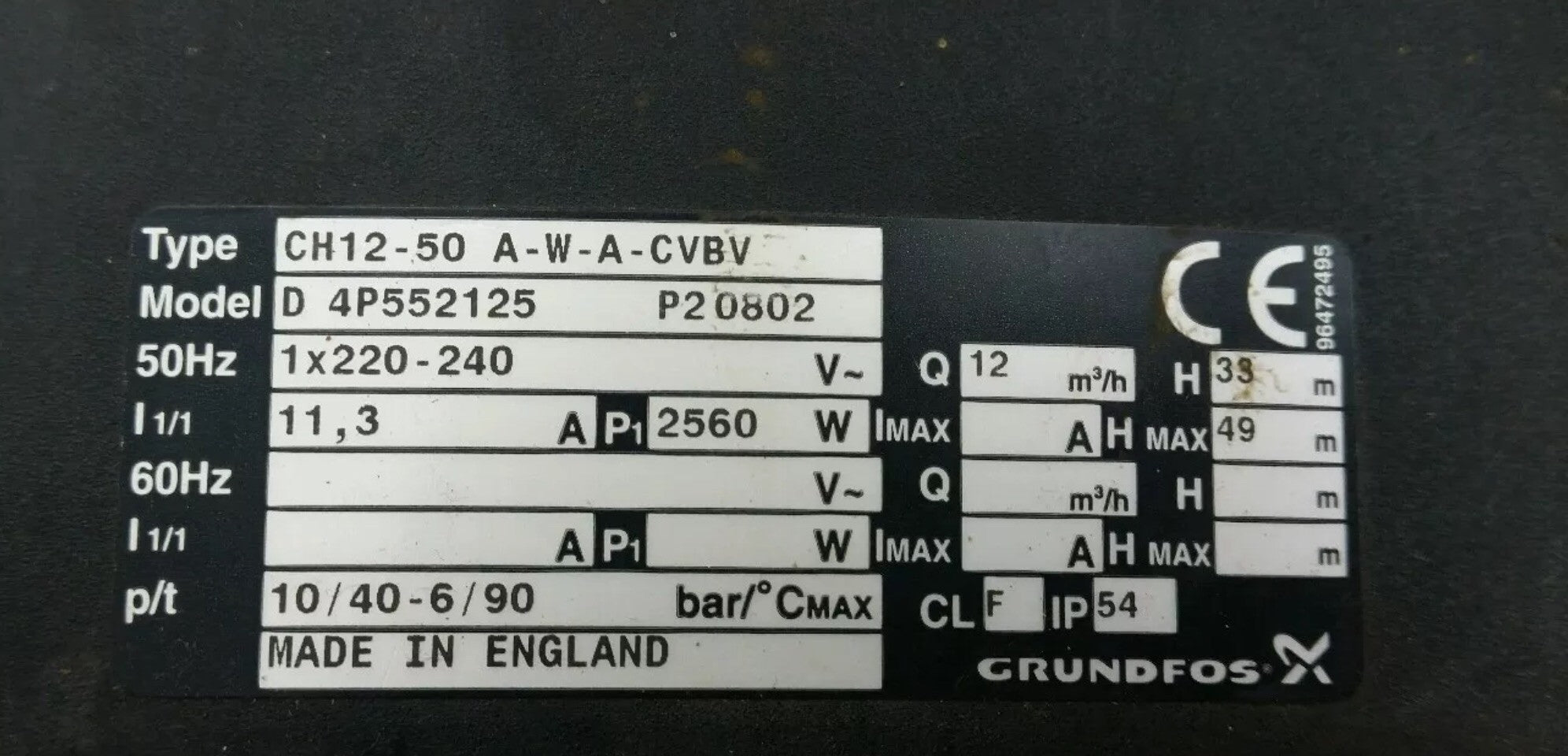 Grundfos CH12-50 A-W-A CVBV Horizontal Multistage Pump 240v #412