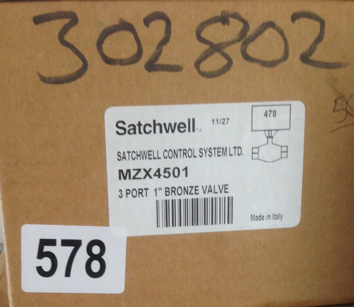 Satchwell Schneider MZX 4501 3 Port Low Pressure 1&quot; Hot Water Valve Bronze #578