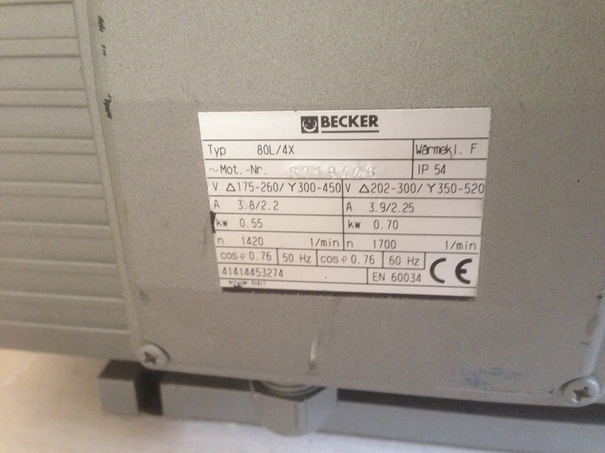 Becker Vacuum Pump VT 4.16 Oil Free Rotary Vane #603