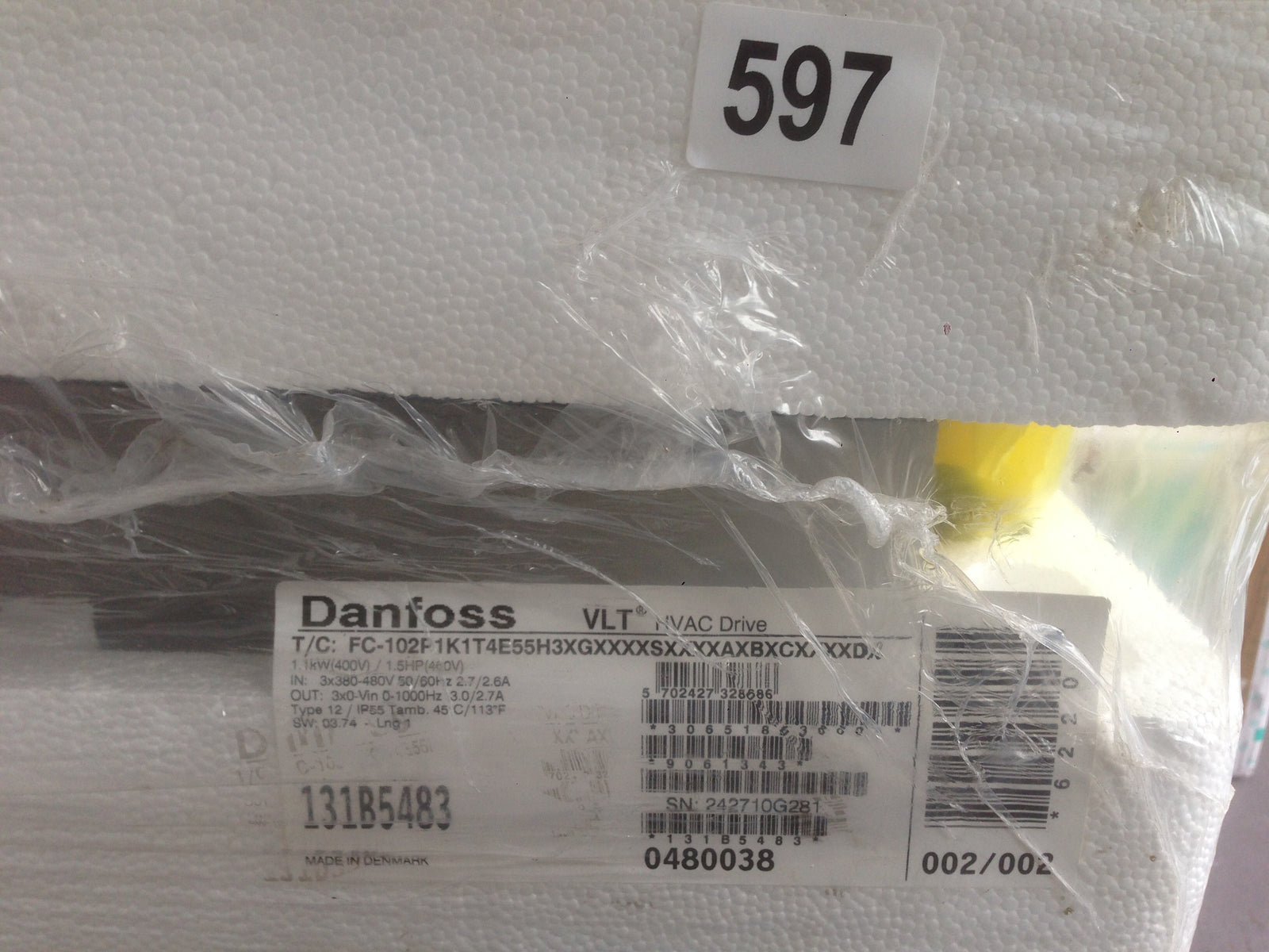 Danfoss VLT FC-102 1.1 KW HVAC Variable Speed Drive Inverter 240v 131B5483 #597