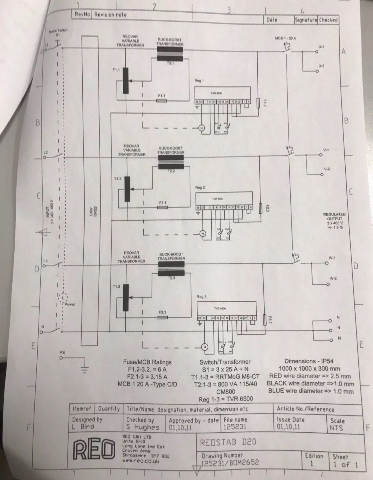 REO uk Three Phase Voltage Stabiliser REOSTAB D11 11KVA
