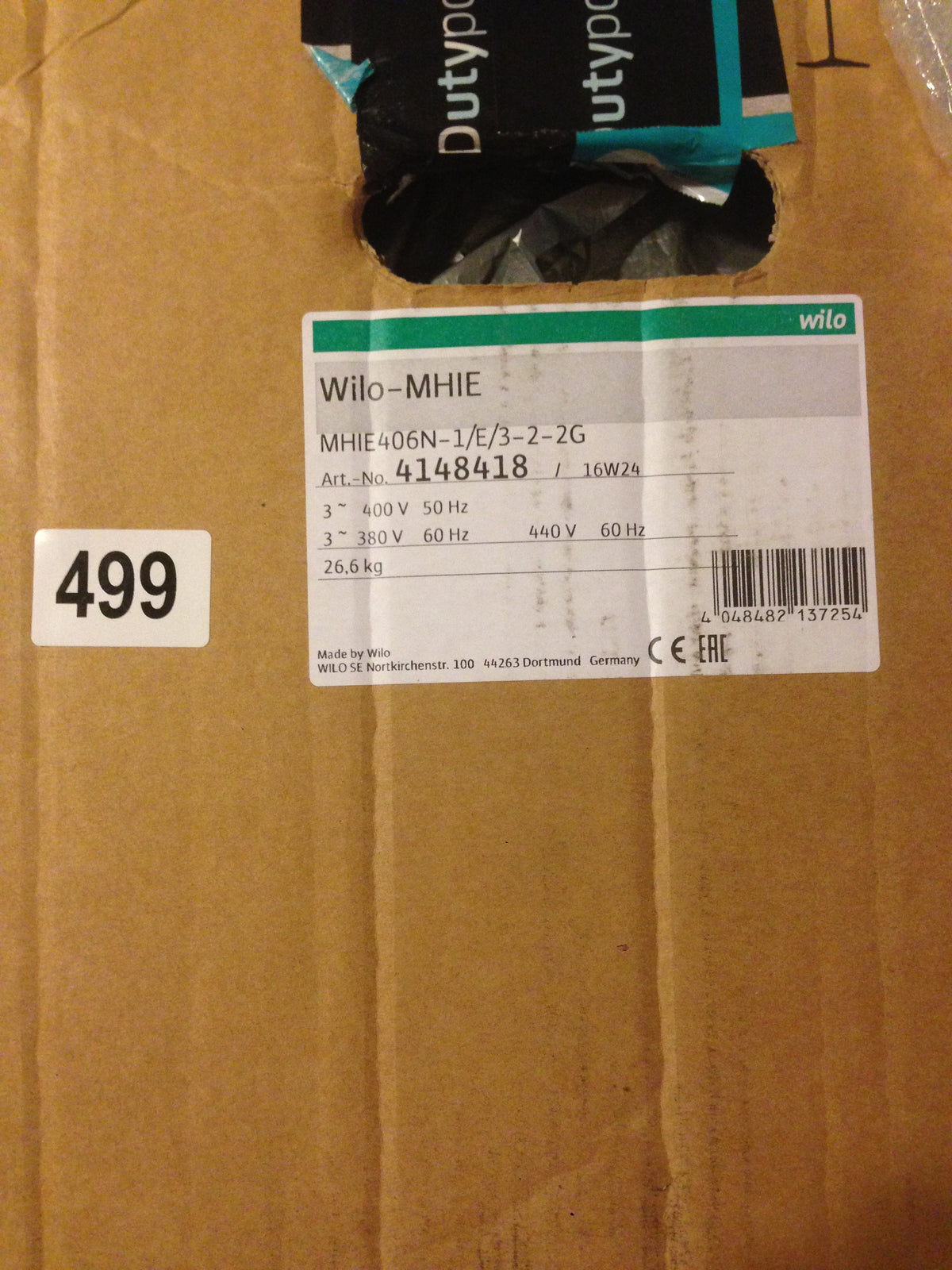 Wilo Economy MHIE 406N-2G 415v Stainless Horizontal Multistage Pump 4148418 #499