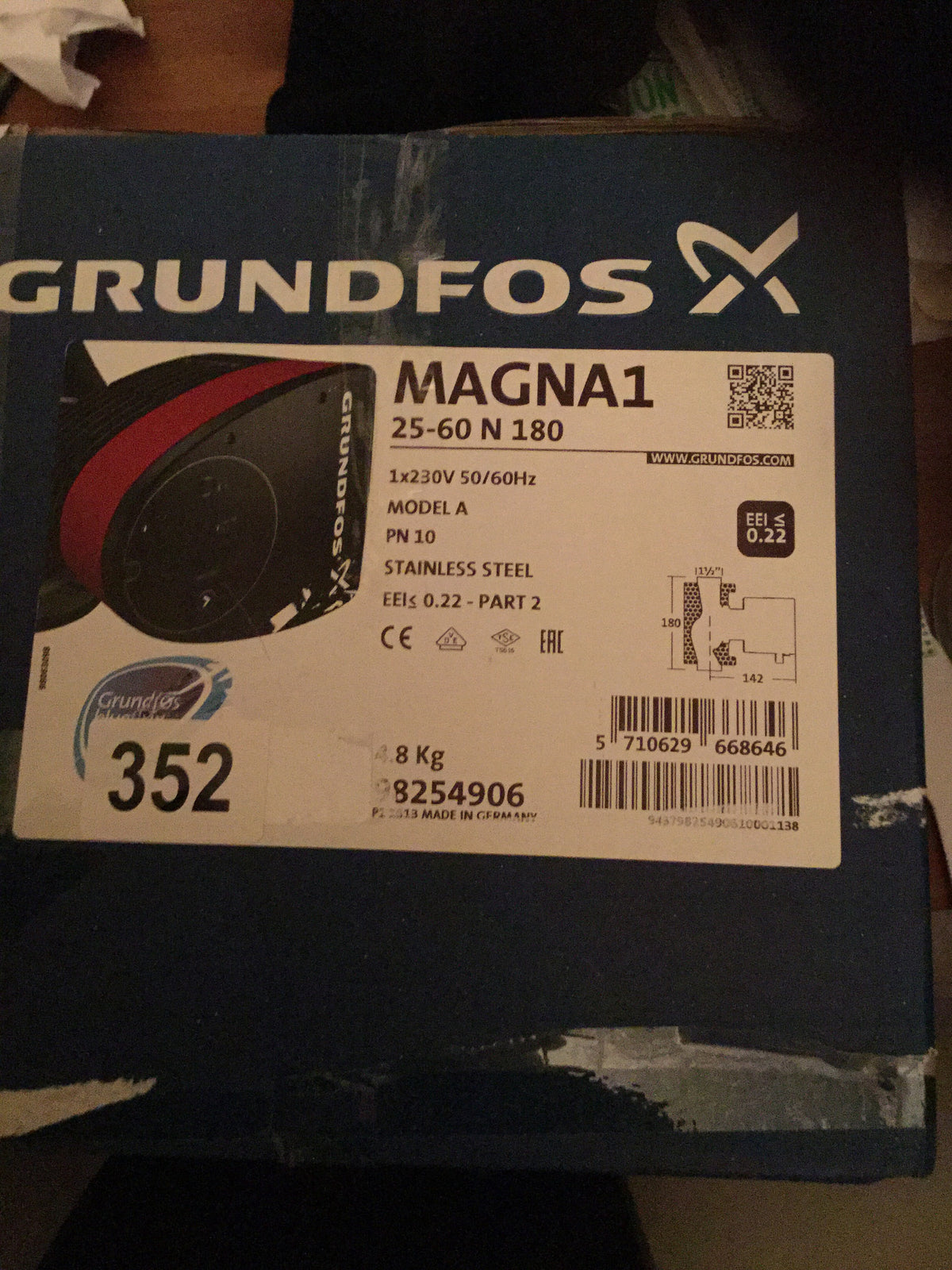 Grundfos Magna1 25 - 60 N 98254906 Stainless Steel Secondary Hot Water Pump #352